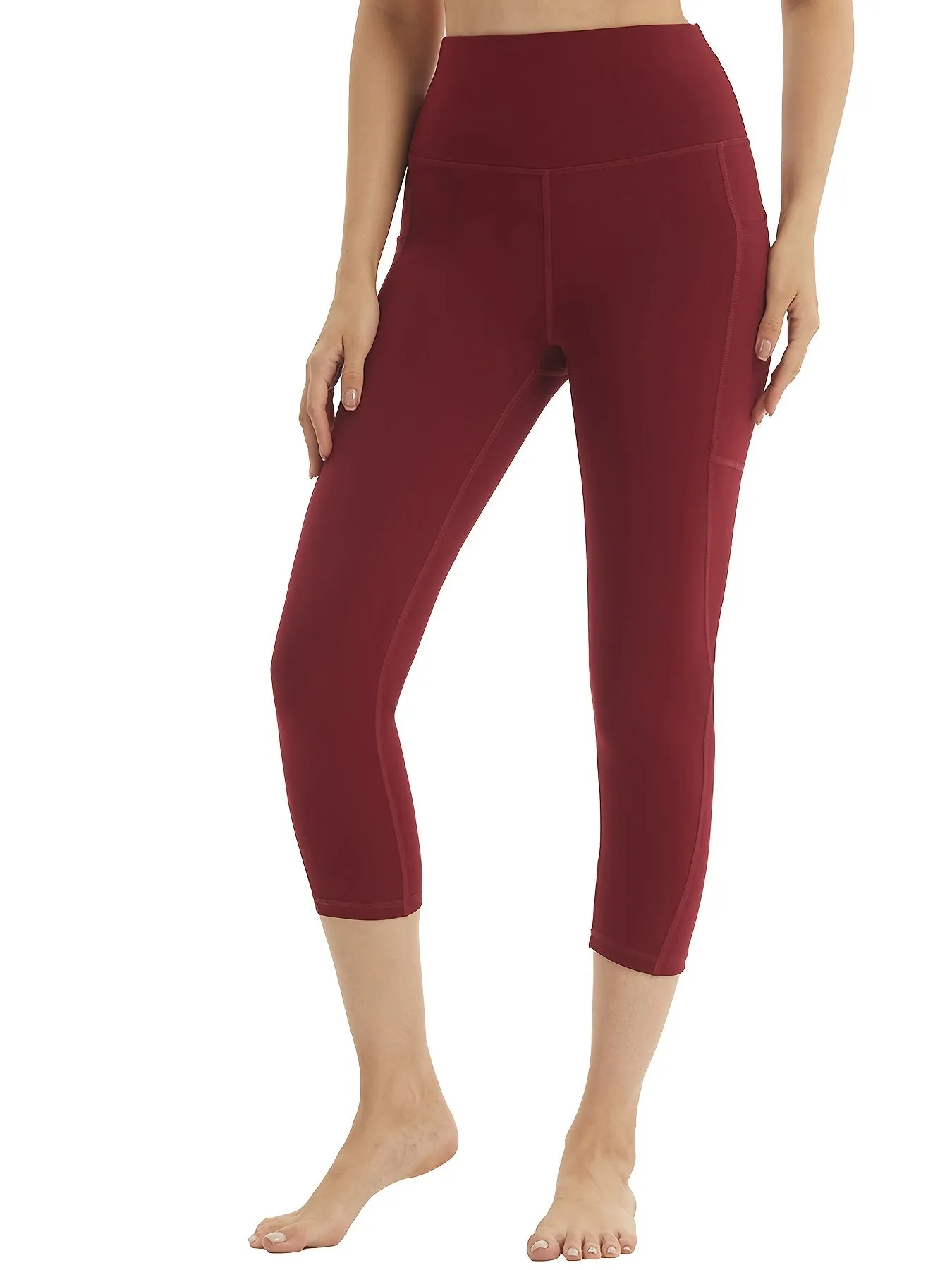 Solid High Waist Yoga Capri Pants Classic High Stretchy Slimming Leggings