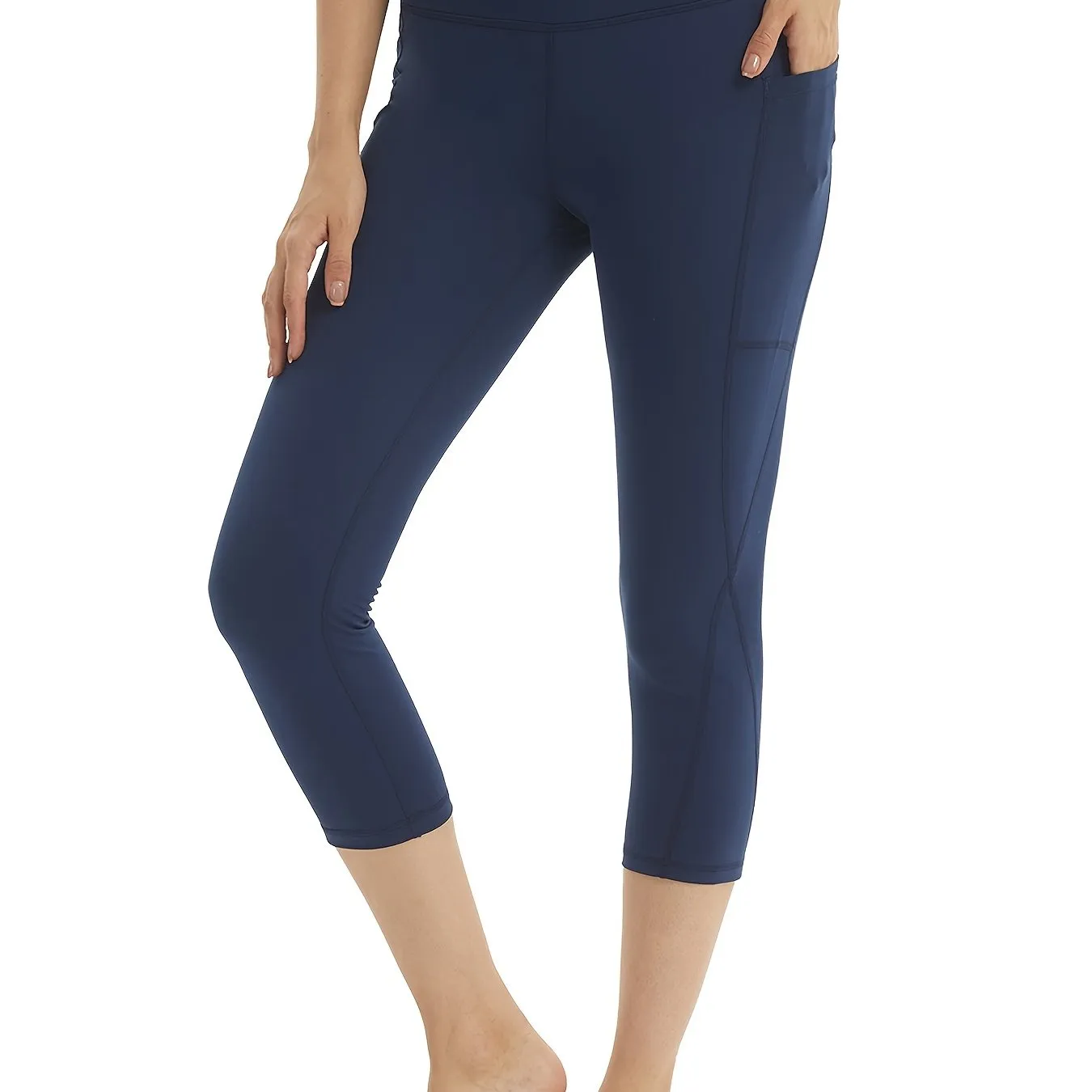 Solid High Waist Yoga Capri Pants Classic High Stretchy Slimming Leggings