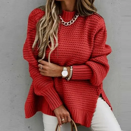 Solid Split Women Knitted Sweater