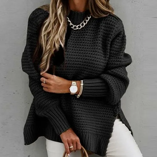 Solid Split Women Knitted Sweater