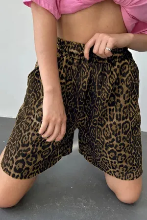 Street Leopard Print Patchwork Loose High Waist Full Print Bottoms