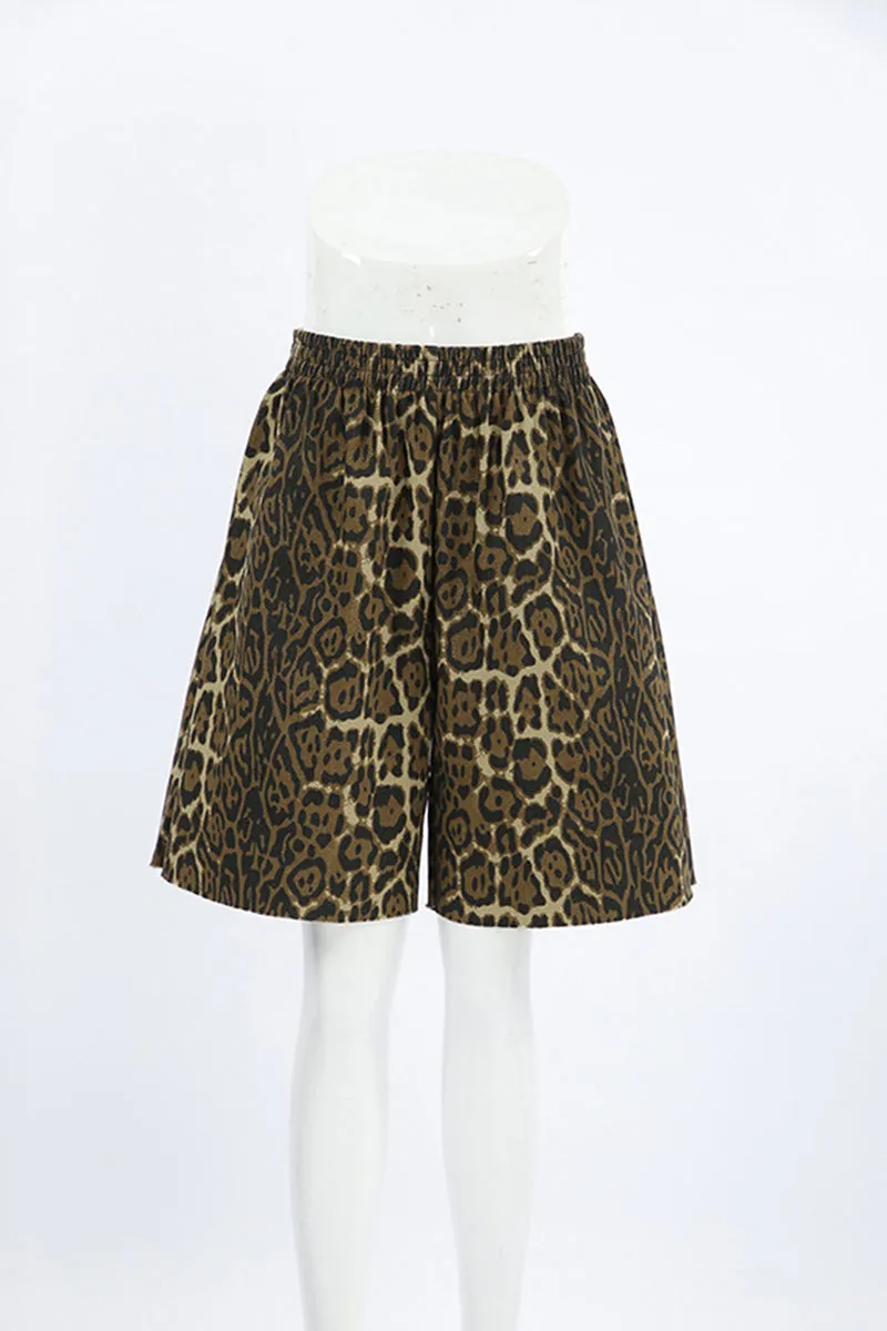 Street Leopard Print Patchwork Loose High Waist Full Print Bottoms