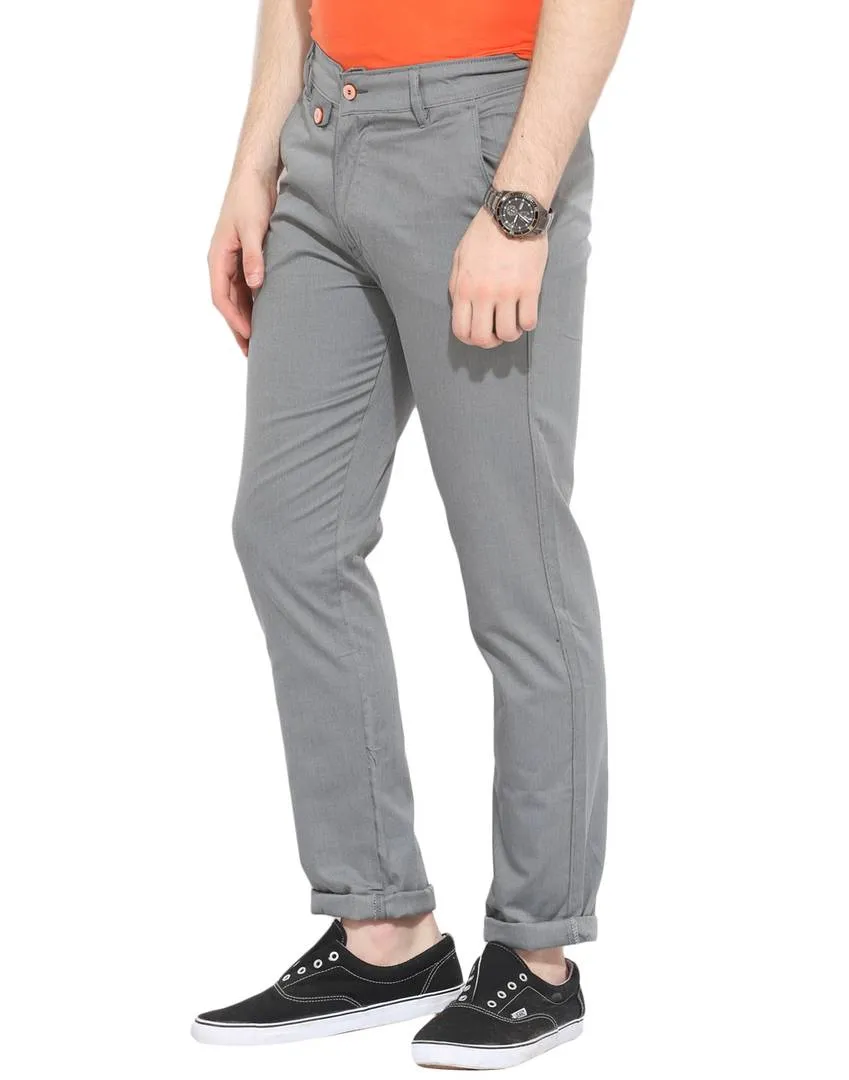 Stylish Cotton Grey Solid Smart Fit Chinos For Men