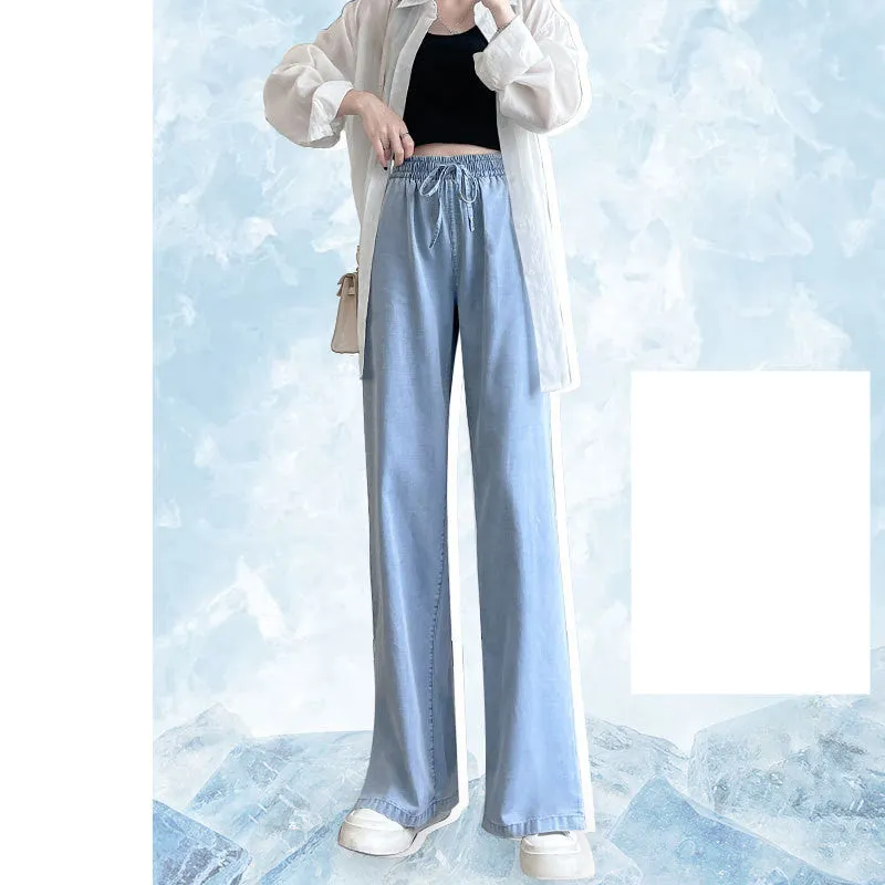 Summer Women’s High Waist Wide Leg Pants – Thin, Loose, Ice Silk Jeans