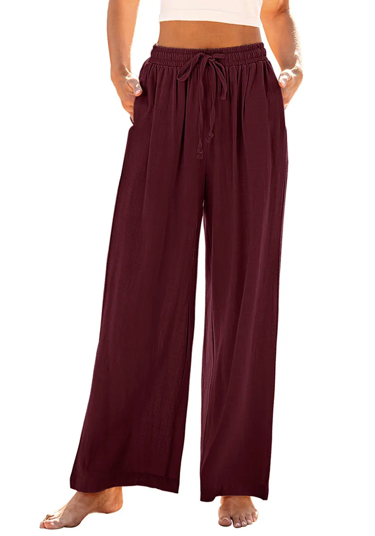 Tawny Port Relaxed Fit High Waisted Elastic Waist Wide Leg Drawstring Pocket Pant