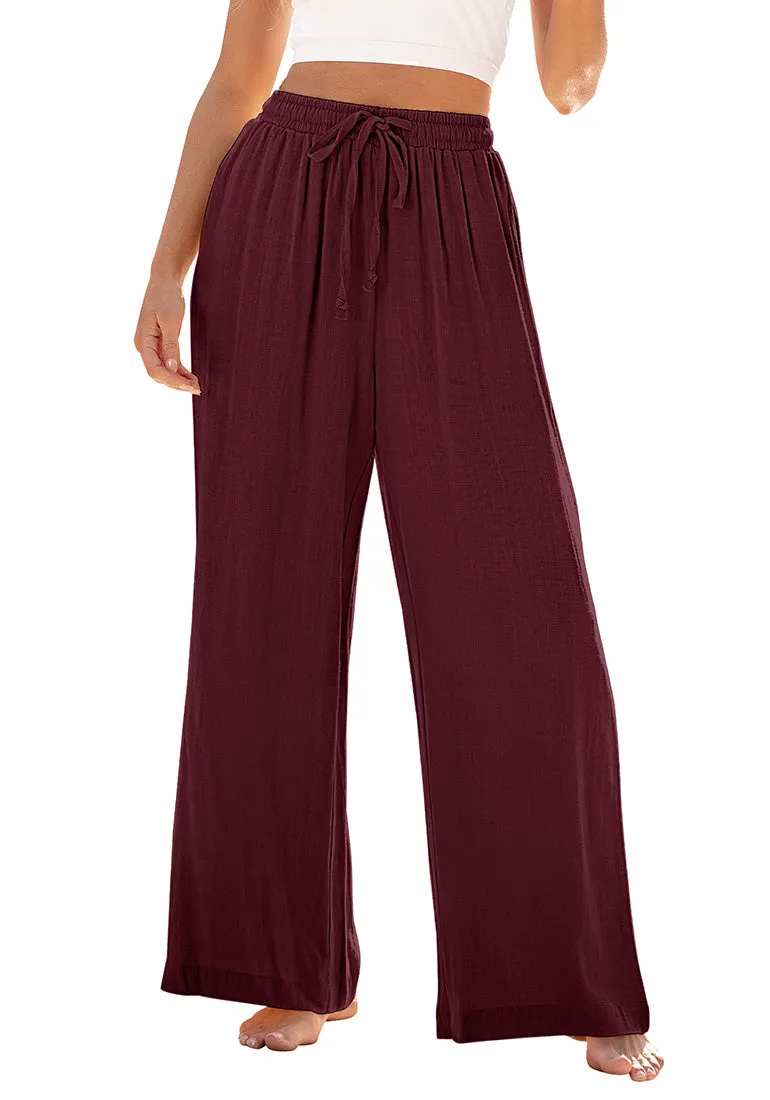 Tawny Port Relaxed Fit High Waisted Elastic Waist Wide Leg Drawstring Pocket Pant