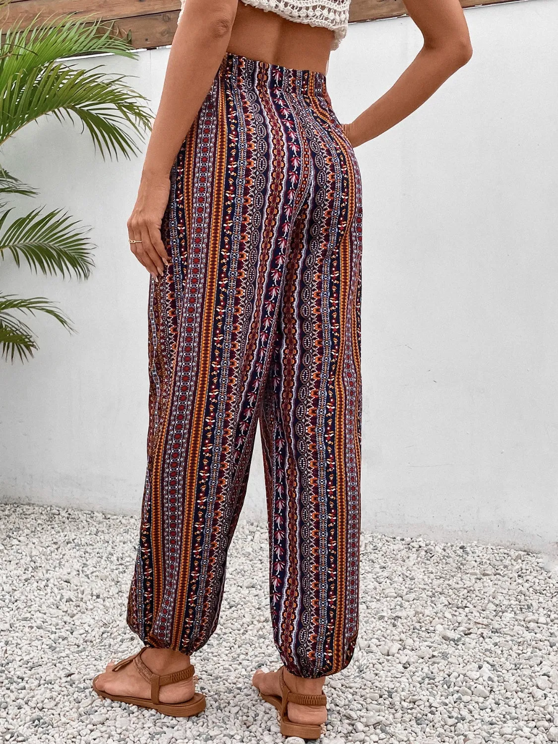 TEEK - Brown Tassel Printed High Waist Pants