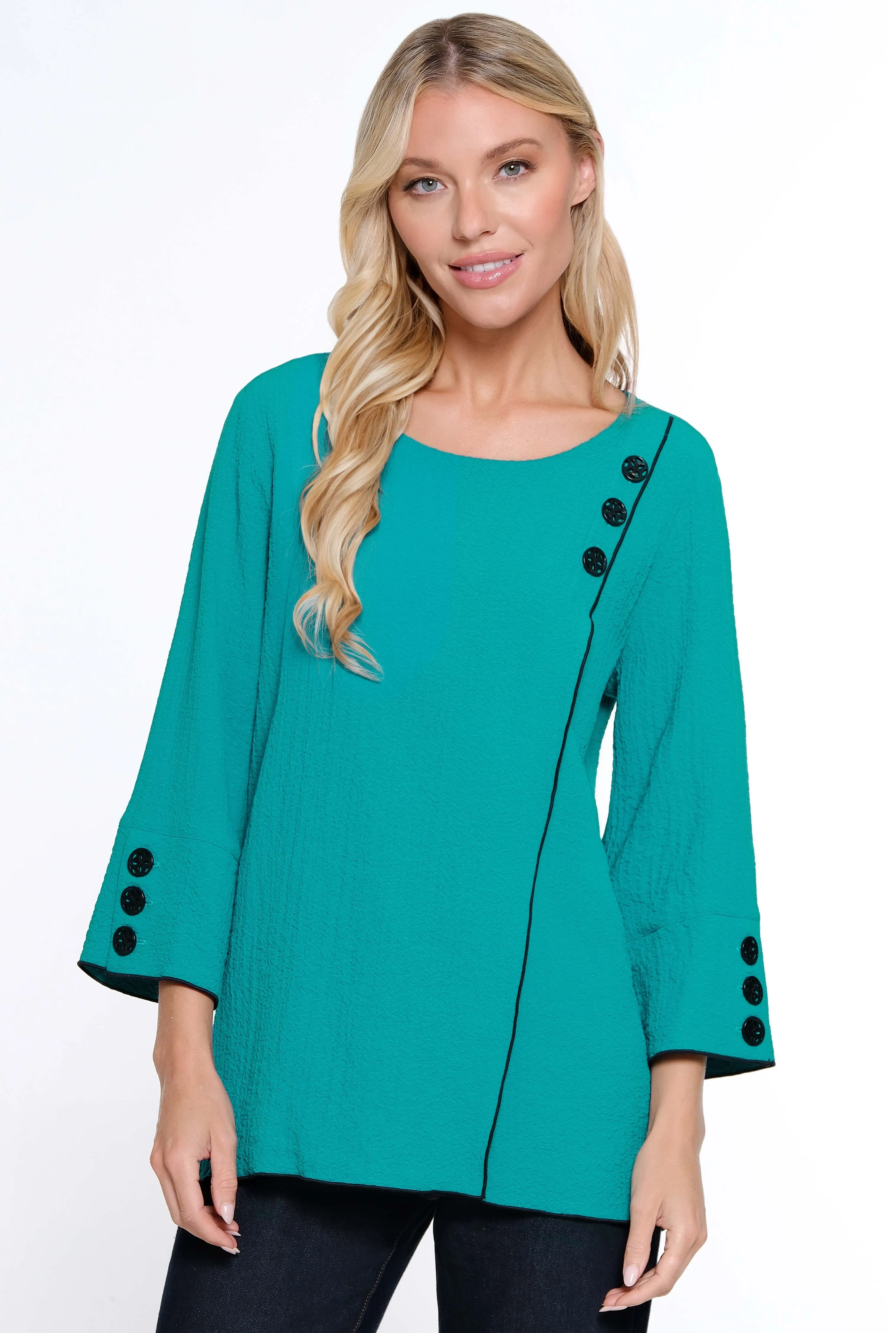 Textured Button Detail Tunic - Green Aqua