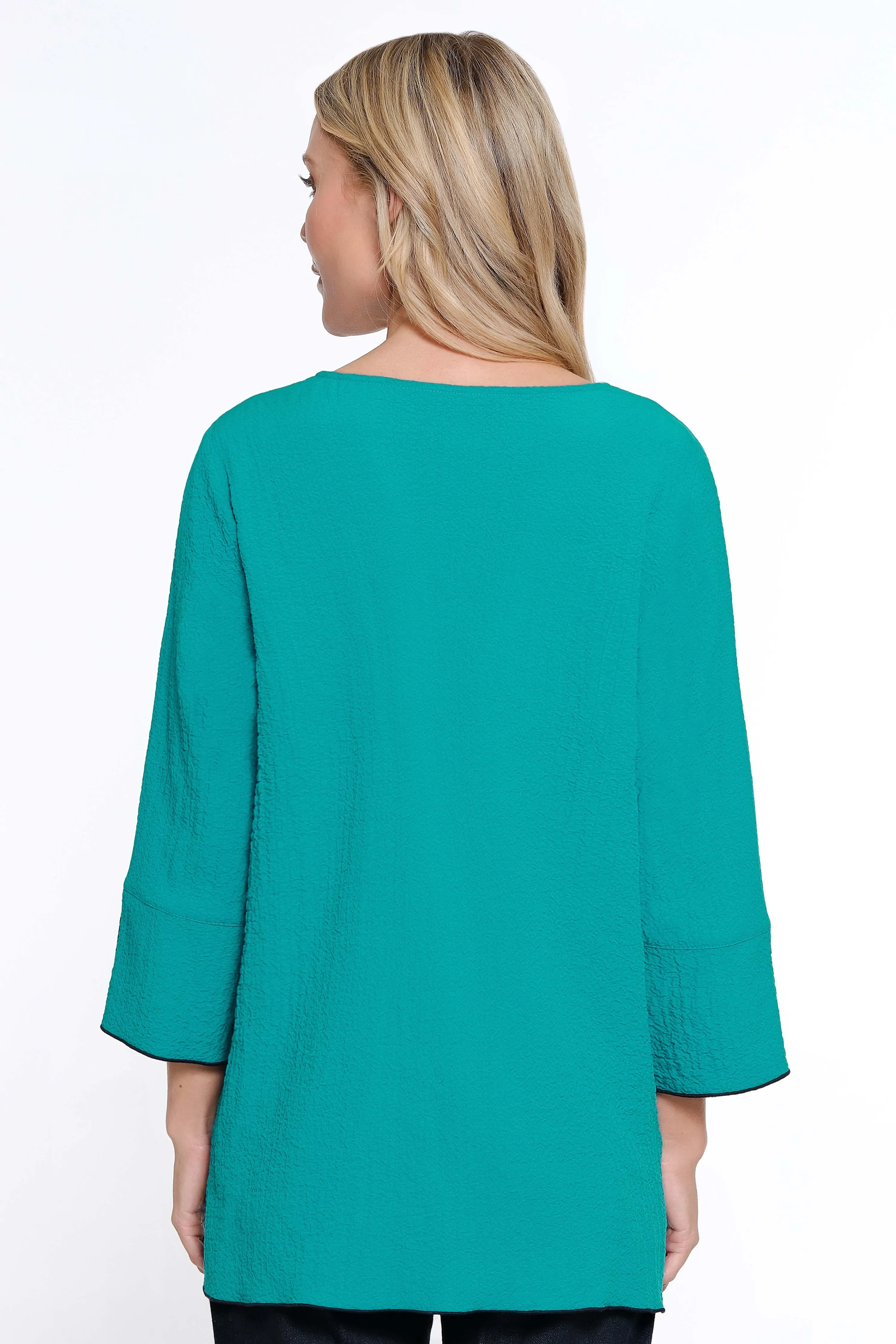 Textured Button Detail Tunic - Green Aqua