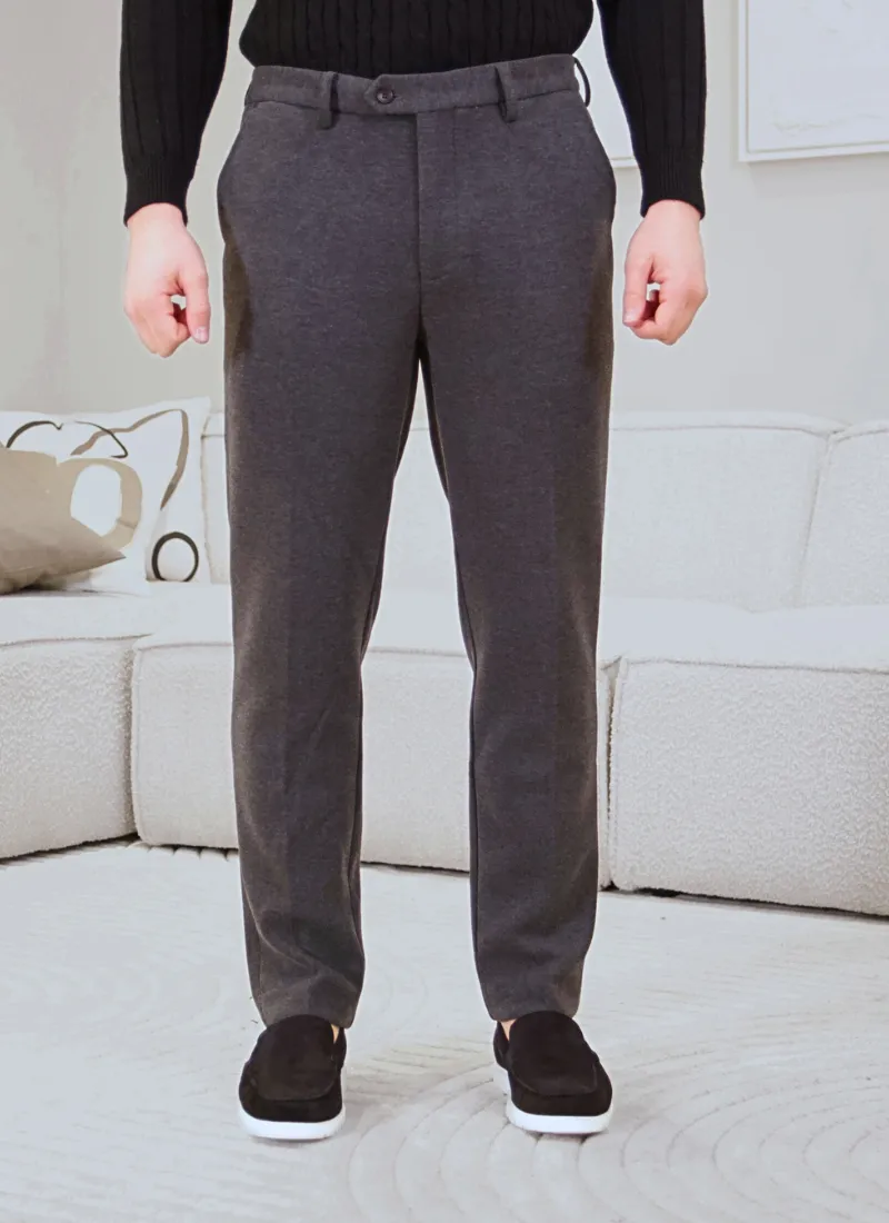 Thickened Melange Wool-Mix Trousers - Gray