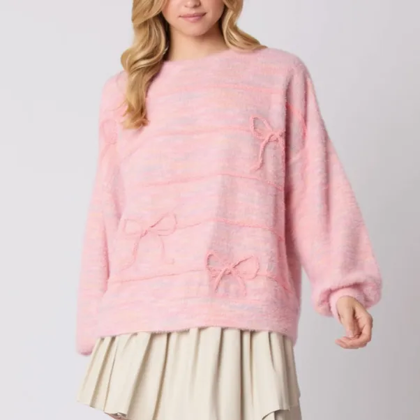 Too Cute For You Ribbon Detail Embroidered Sweater