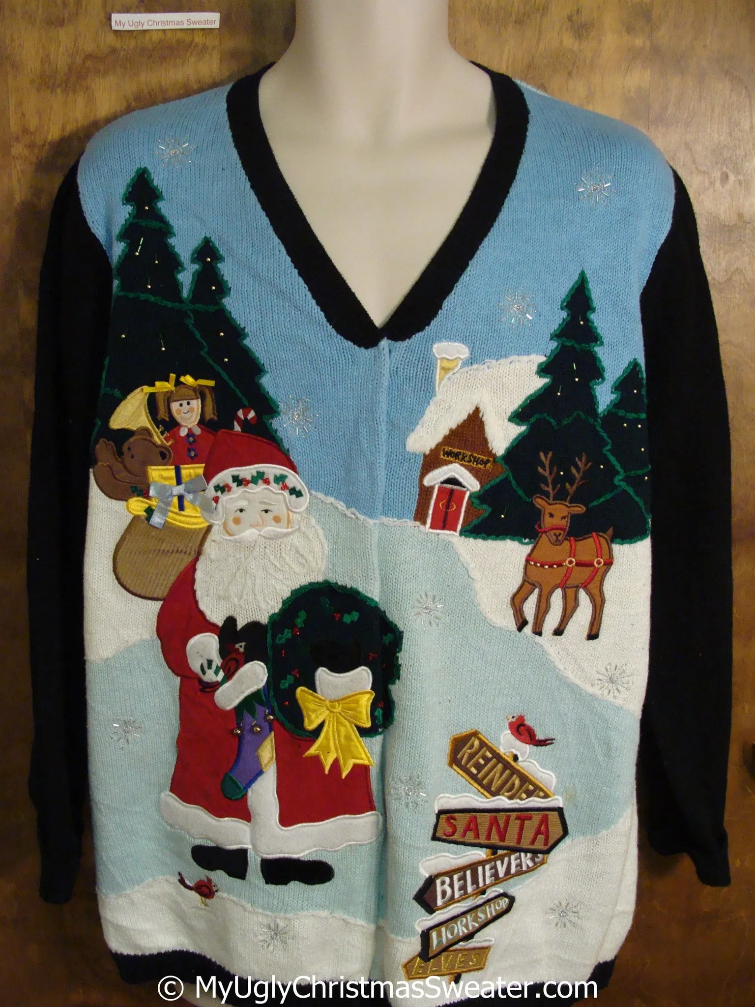 Two Sided Flying Santa Tacky Christmas Sweater