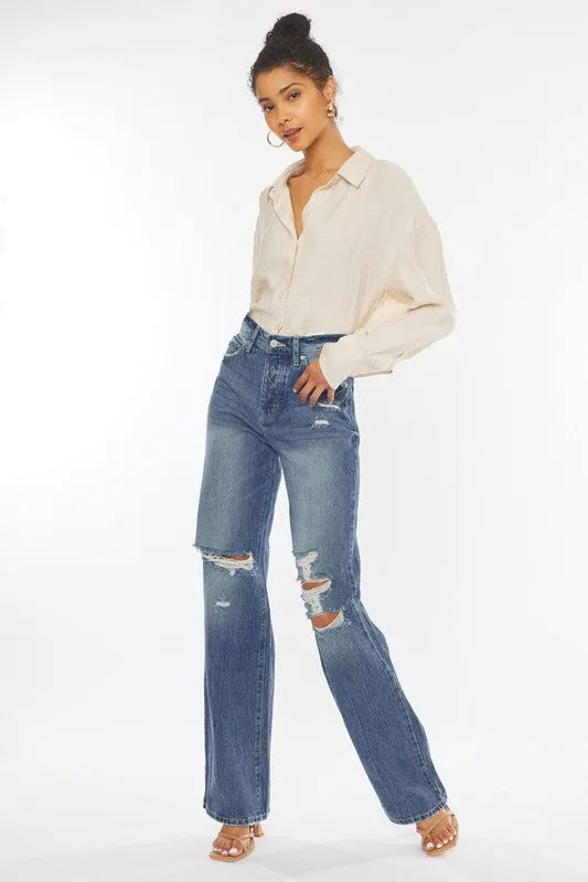 ULTRA HIGH RISE DISTRESSED NINETIES FLARE-KC8682M