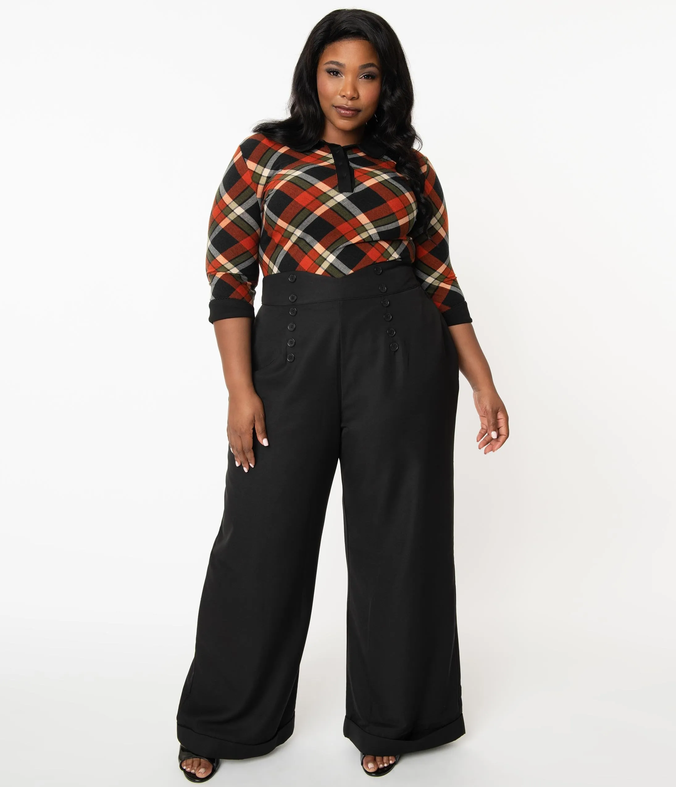 Unique Vintage Plus Size 1960s Black Garland Pants