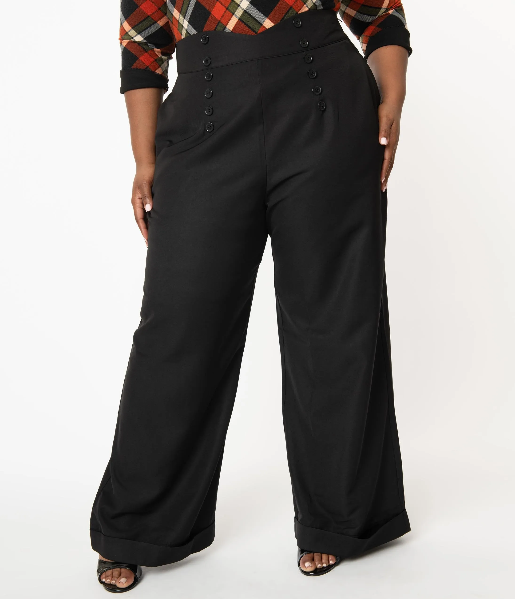 Unique Vintage Plus Size 1960s Black Garland Pants