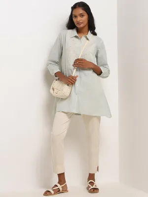 Utsa Light Blue Embroidered Cotton Tunic