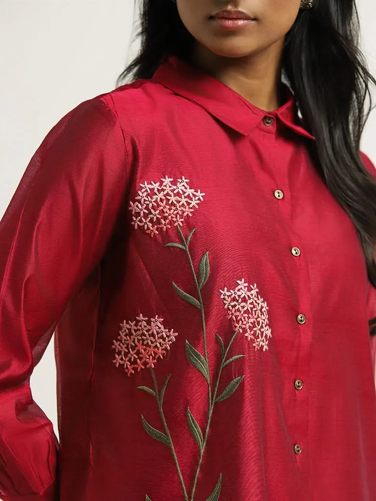 Vark Magenta Embroidered Tunic and Palazzos Set