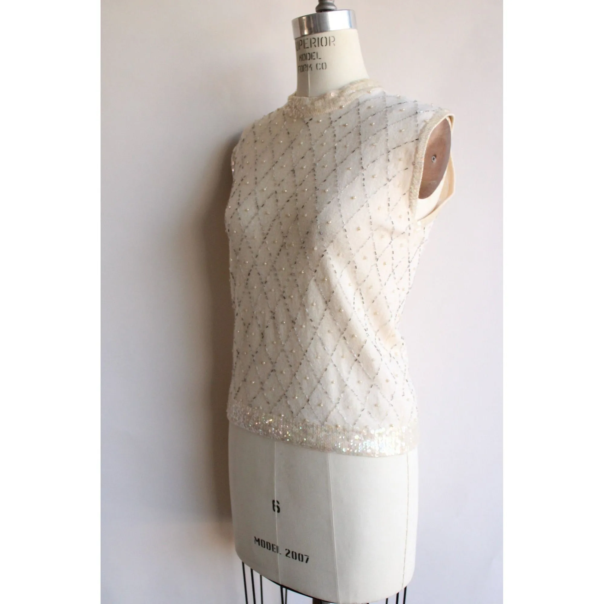 Vintage 1960s Neiman Marcus Beaded Sweater Vest In a Wool/Angora Blend