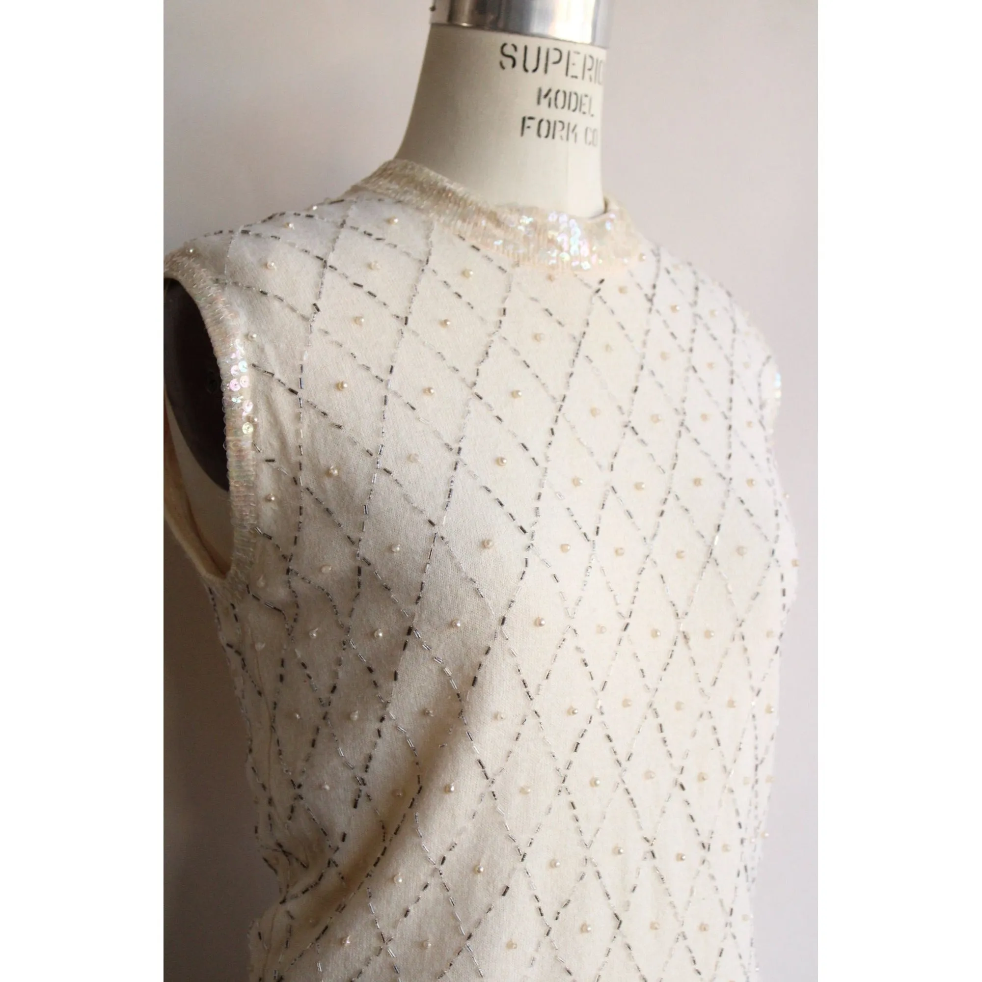 Vintage 1960s Neiman Marcus Beaded Sweater Vest In a Wool/Angora Blend