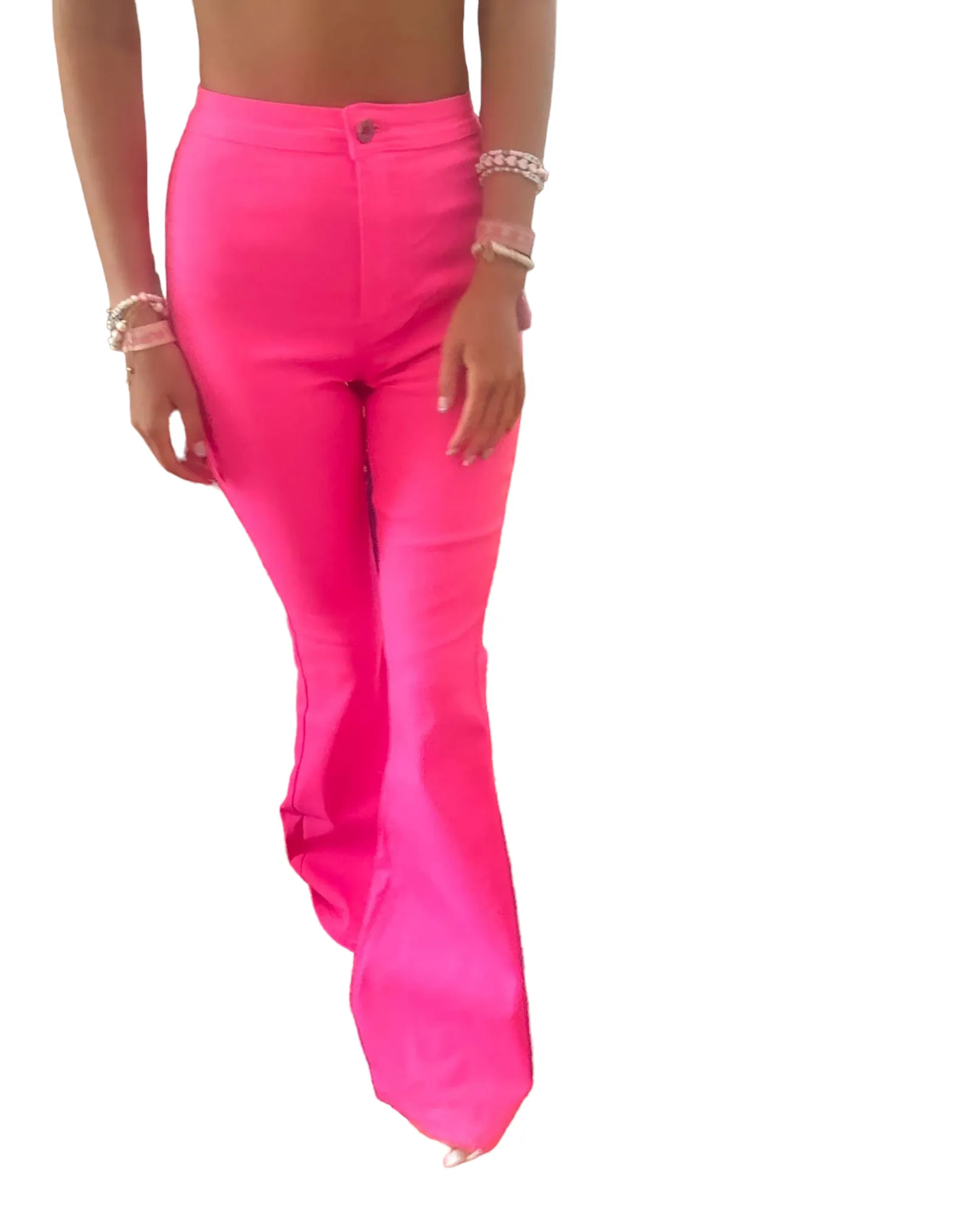 Vivid Neon Pink High-Rise Flare Jeans