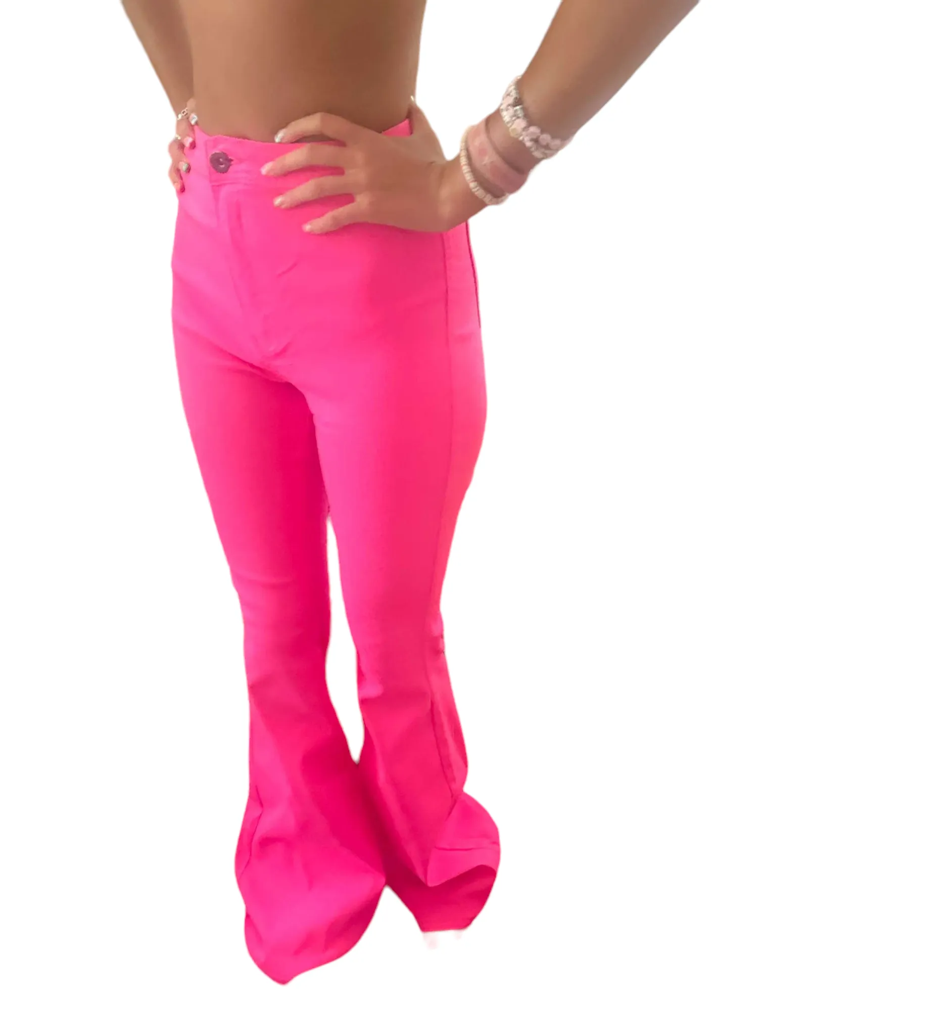 Vivid Neon Pink High-Rise Flare Jeans