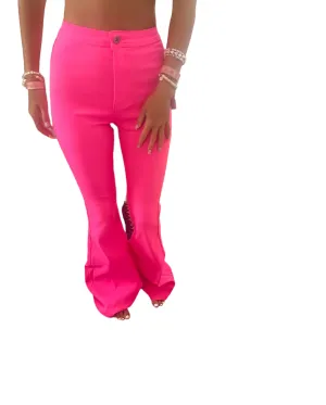 Vivid Neon Pink High-Rise Flare Jeans