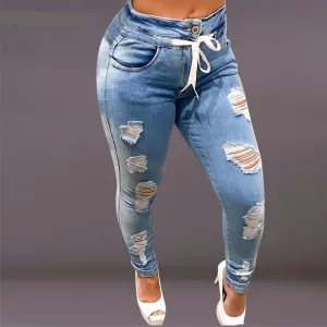 Washed Ripped Denim Pants For Women