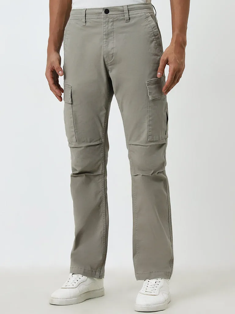 WES Casuals Dusty Grey Relaxed-Fit Mid-Rise Cargo Chinos