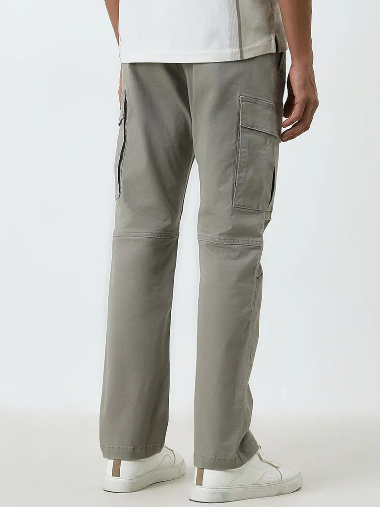 WES Casuals Dusty Grey Relaxed-Fit Mid-Rise Cargo Chinos