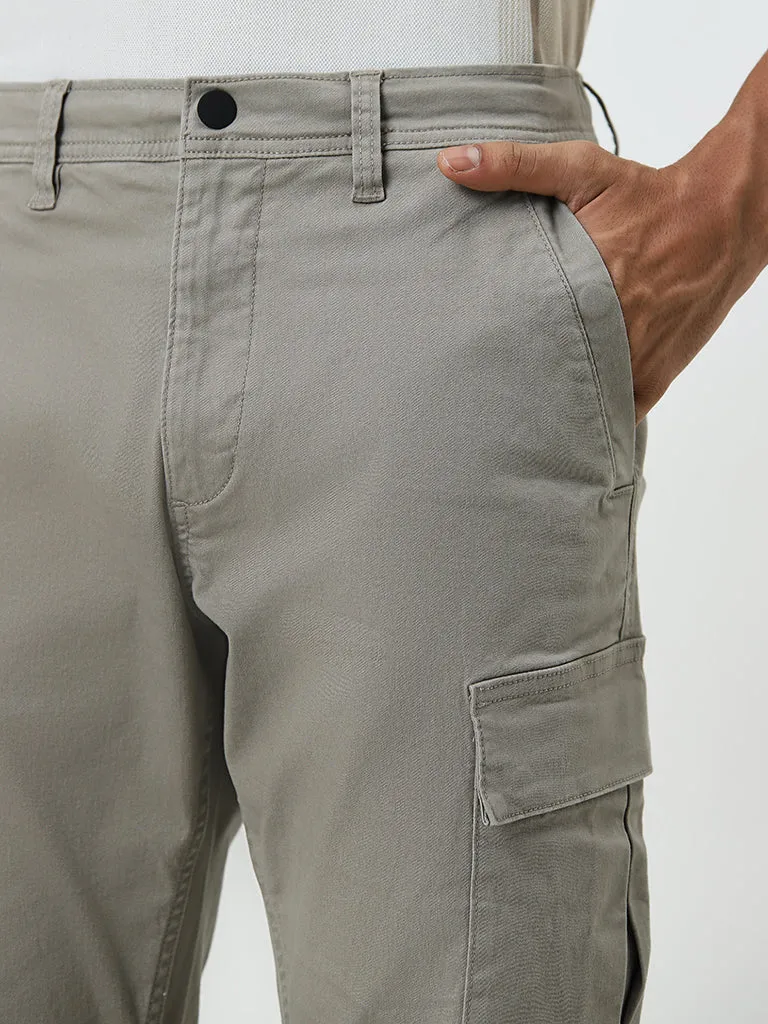 WES Casuals Dusty Grey Relaxed-Fit Mid-Rise Cargo Chinos