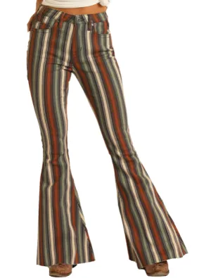 WHB8189 - Rock&Roll Denim Women's High Rise Striped Bell Bottom Pant