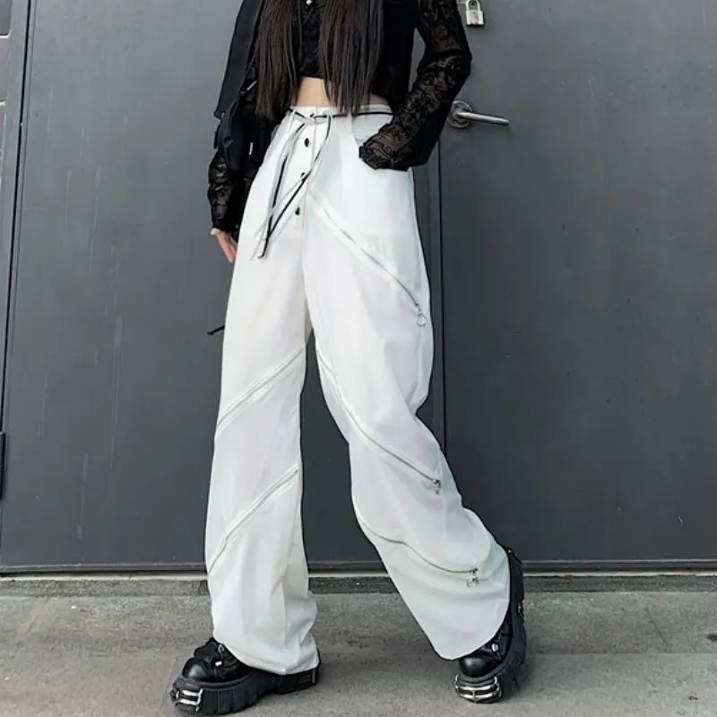 White Knee Cut Outs High Waist Wide Leg Pants