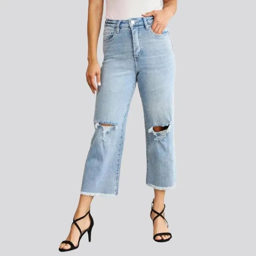 Wide-leg cutoff-bottoms jeans for women