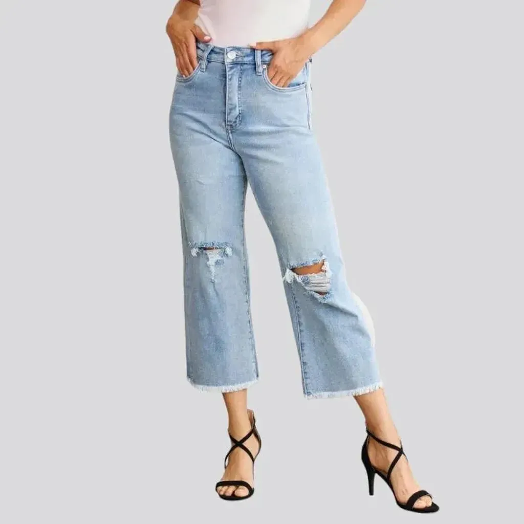 Wide-leg cutoff-bottoms jeans for women