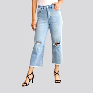 Wide-leg cutoff-bottoms jeans for women