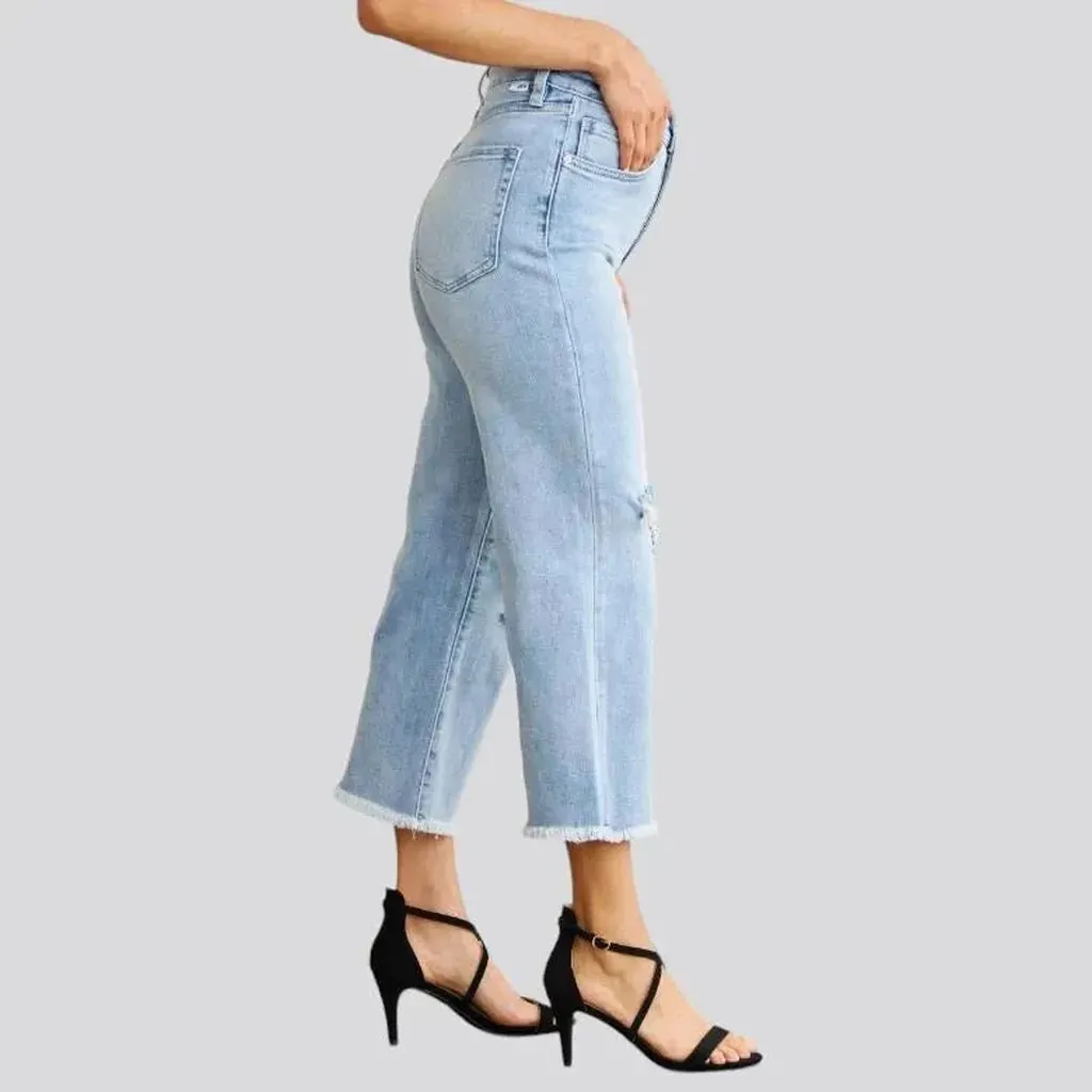 Wide-leg cutoff-bottoms jeans for women