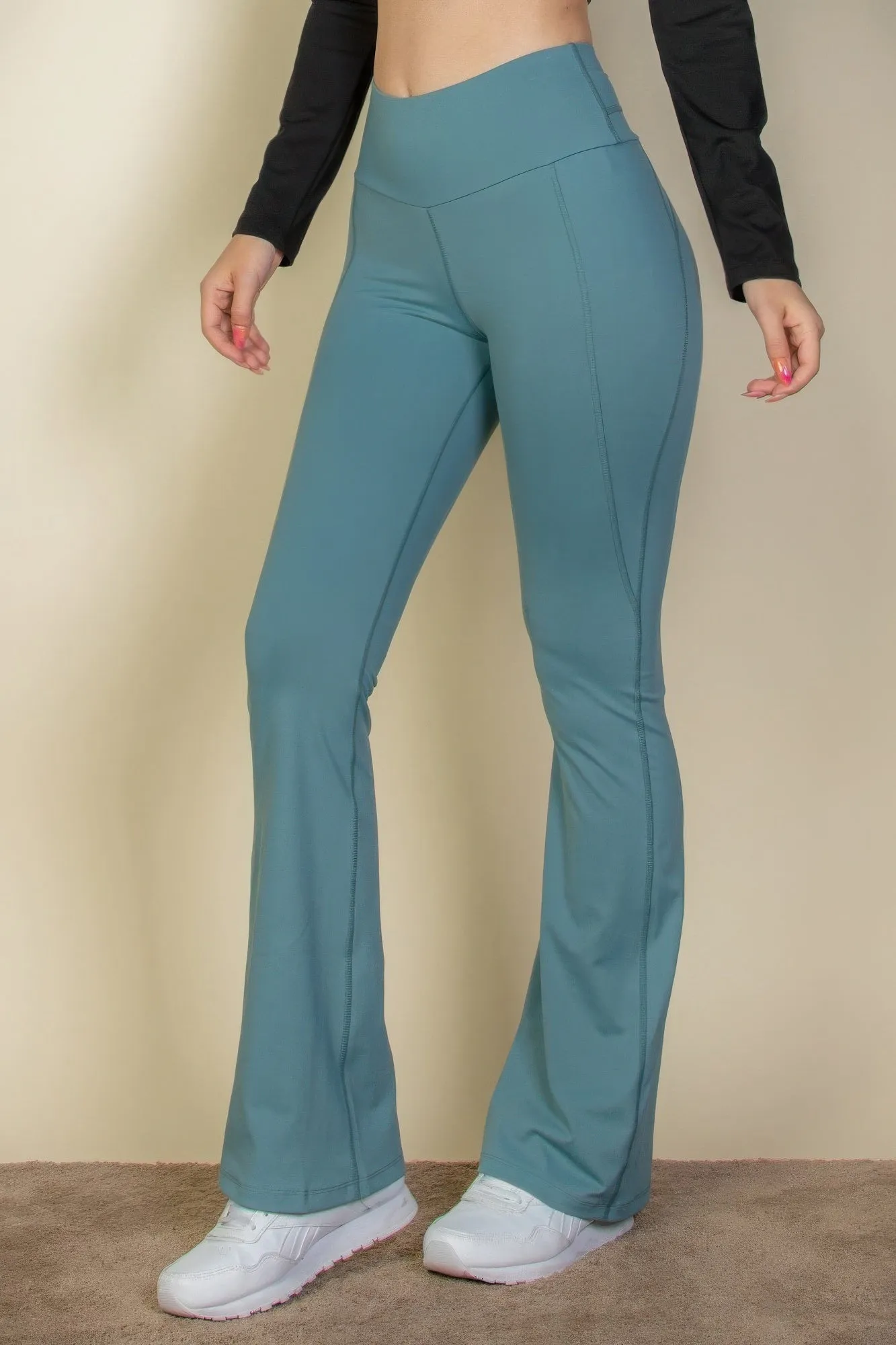 Wide waistband flare leg pants