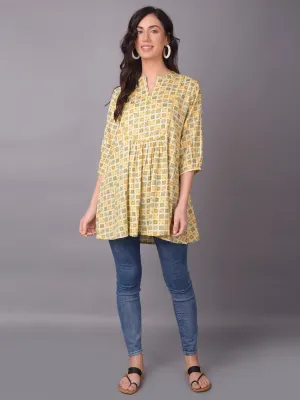 Winter Wear - Women Mustard Geometric Printed Tunic