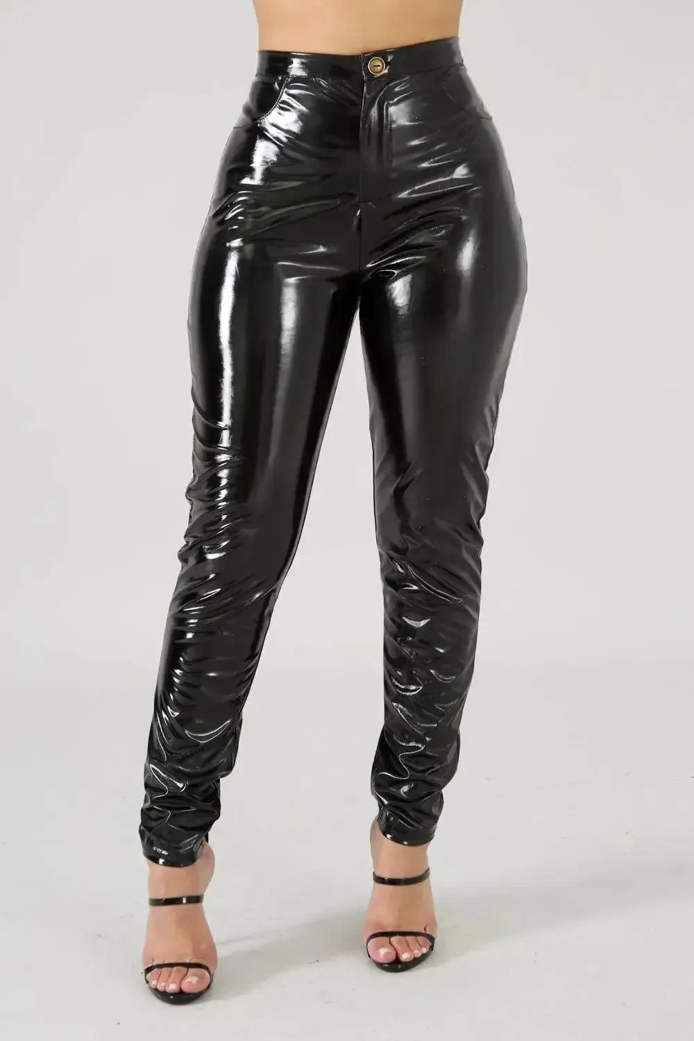 Woman's High Waist PU Leather Skinny Pants