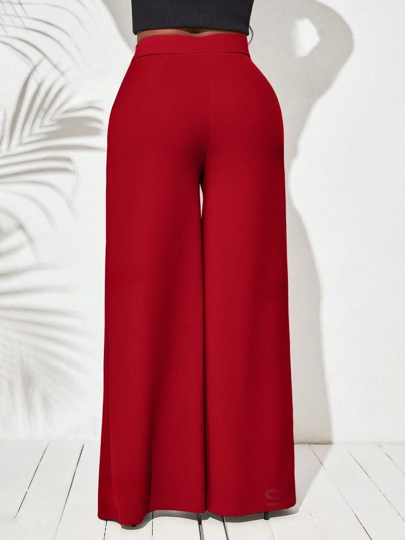 Women High Waist Wide Leg Pants With Double Side Split Hem