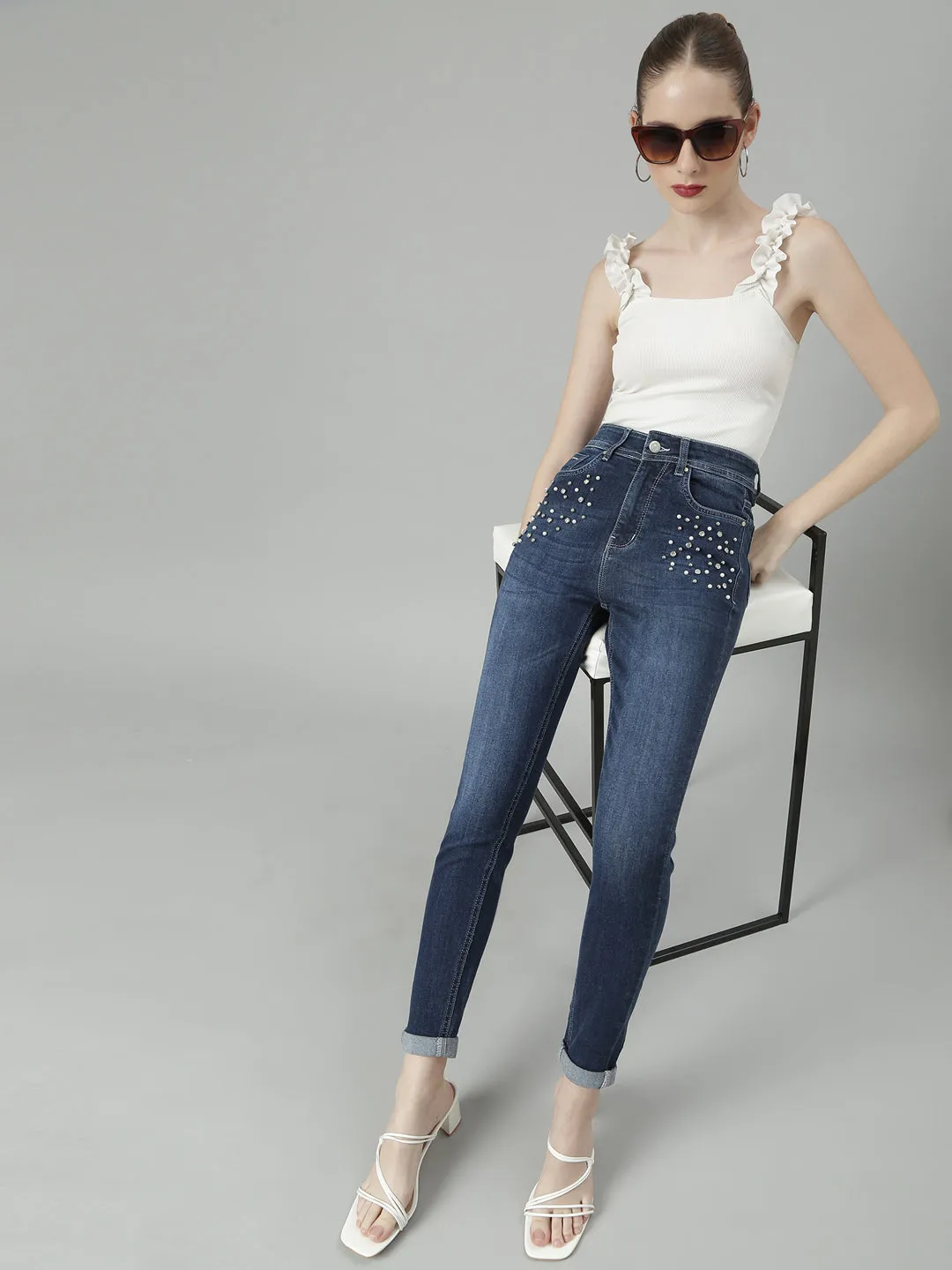 Women Navy Blue Denim Jeans