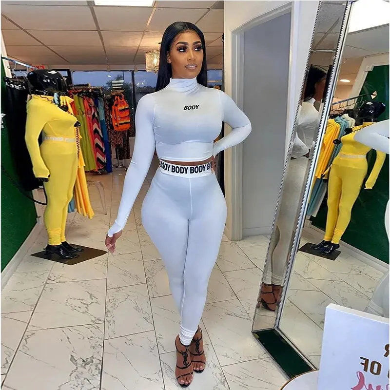 Women Sports Fitness 2 Piece Set Long Sleeve Top  High Waist Pants*