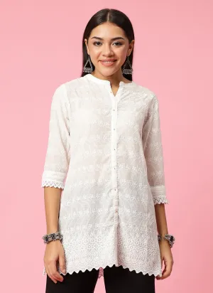 Women White Embroidered Tunic