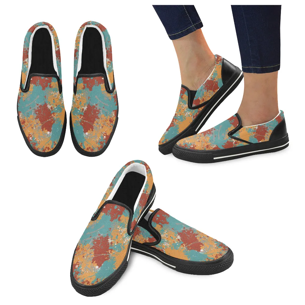 Women's Big Size Acrylic Paint Splatter Print Canvas Slip-on Shoes