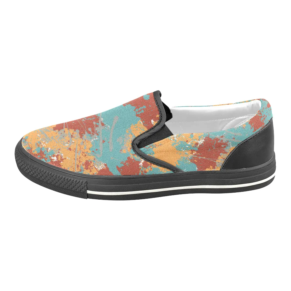 Women's Big Size Acrylic Paint Splatter Print Canvas Slip-on Shoes