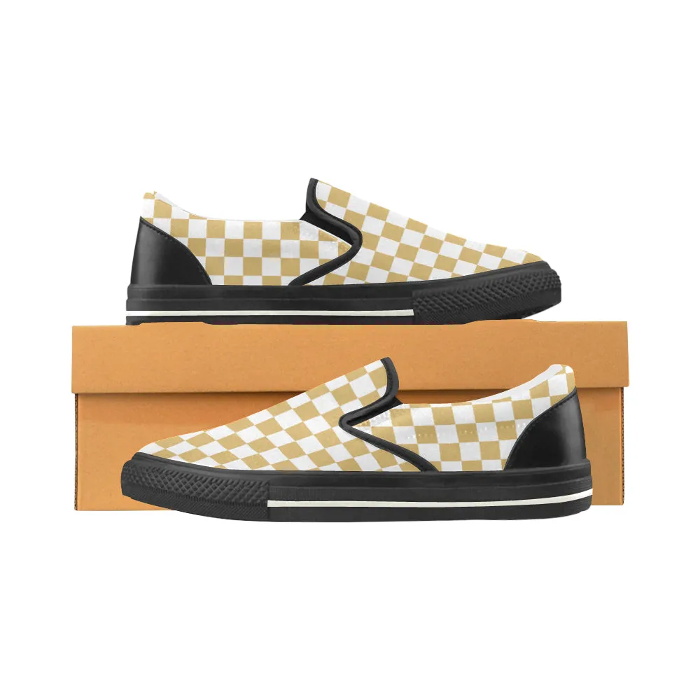 Women's Big Size Mustard Checks Print Slip-on Canvas Shoes