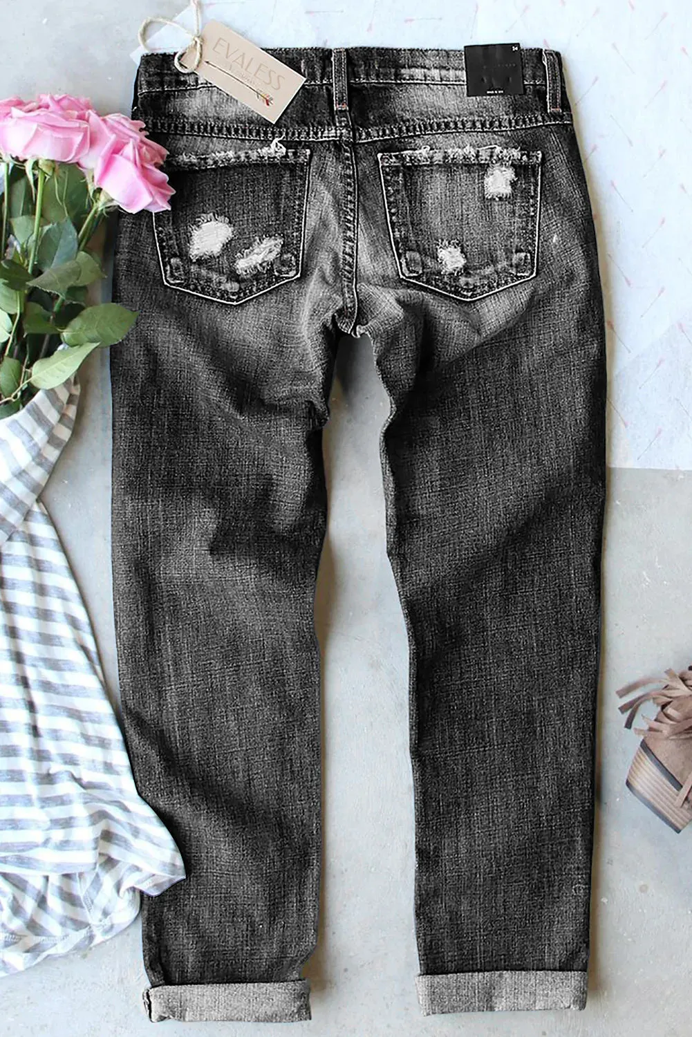 Women's Butterfly Jeans Patch Ripped Boyfriend Distressed Denim Pants