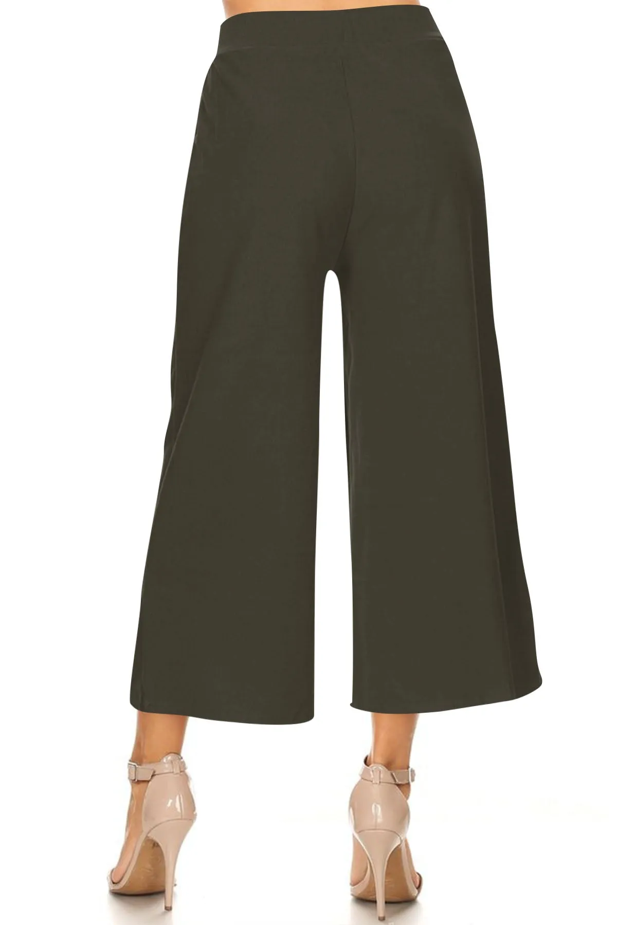 Women's High Waist Faux Suede Side Pockets Comfy Loose Wide Fit Solid Cropped Pants