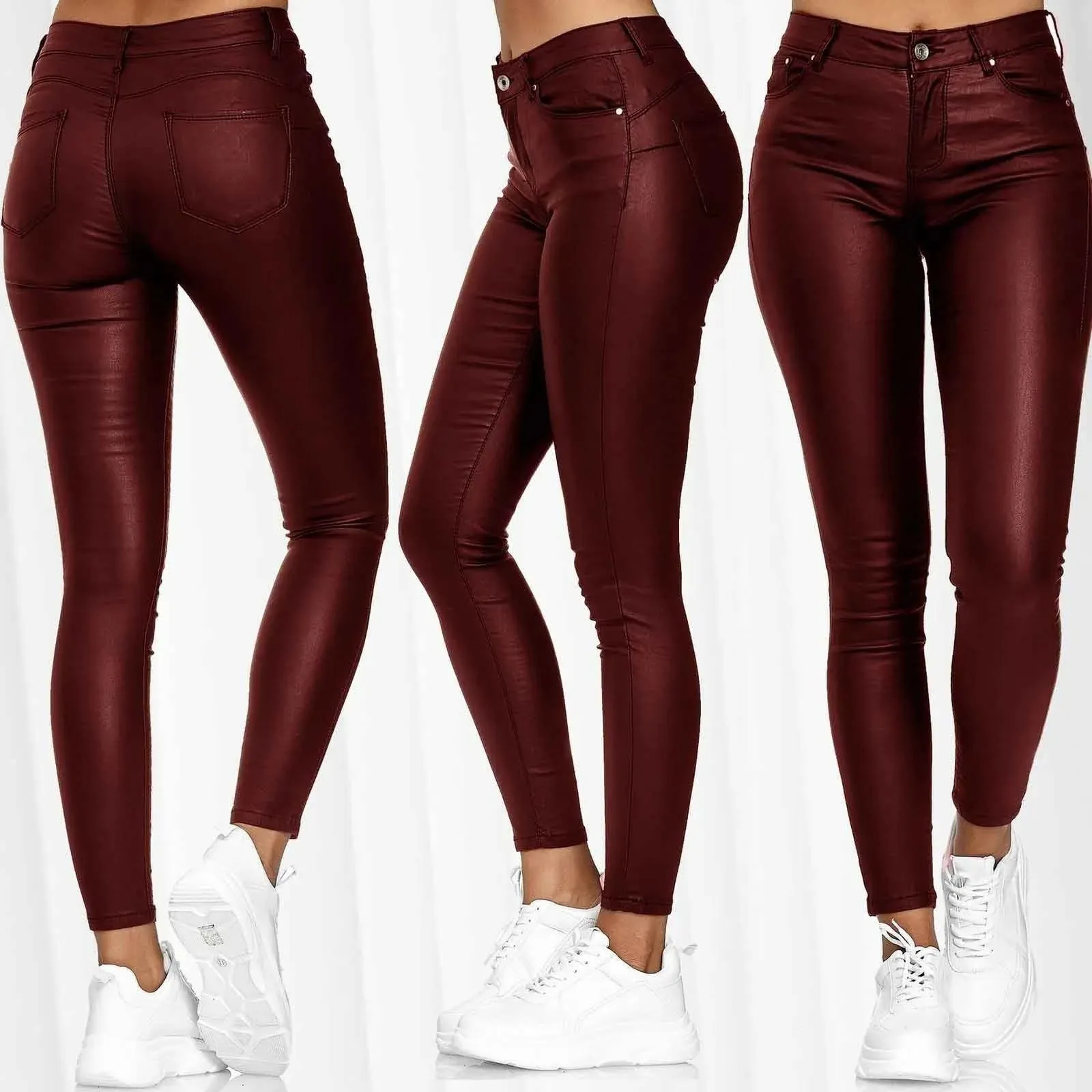 Women's High Waist PU Leather Pencil Pants – Elastic, Skinny