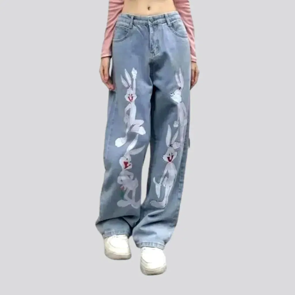 Y2k rabbit-print jeans
 for women